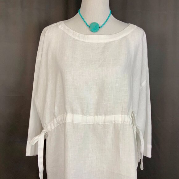 Eileen Fisher Handkerchief Linen Drawstring 3/4 Sleeves Top White Sz L - Picture 4 of 16